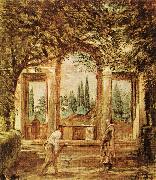VELAZQUEZ, Diego Rodriguez de Silva y The Pavillion Ariadn in the Medici Gardens in Rome er oil